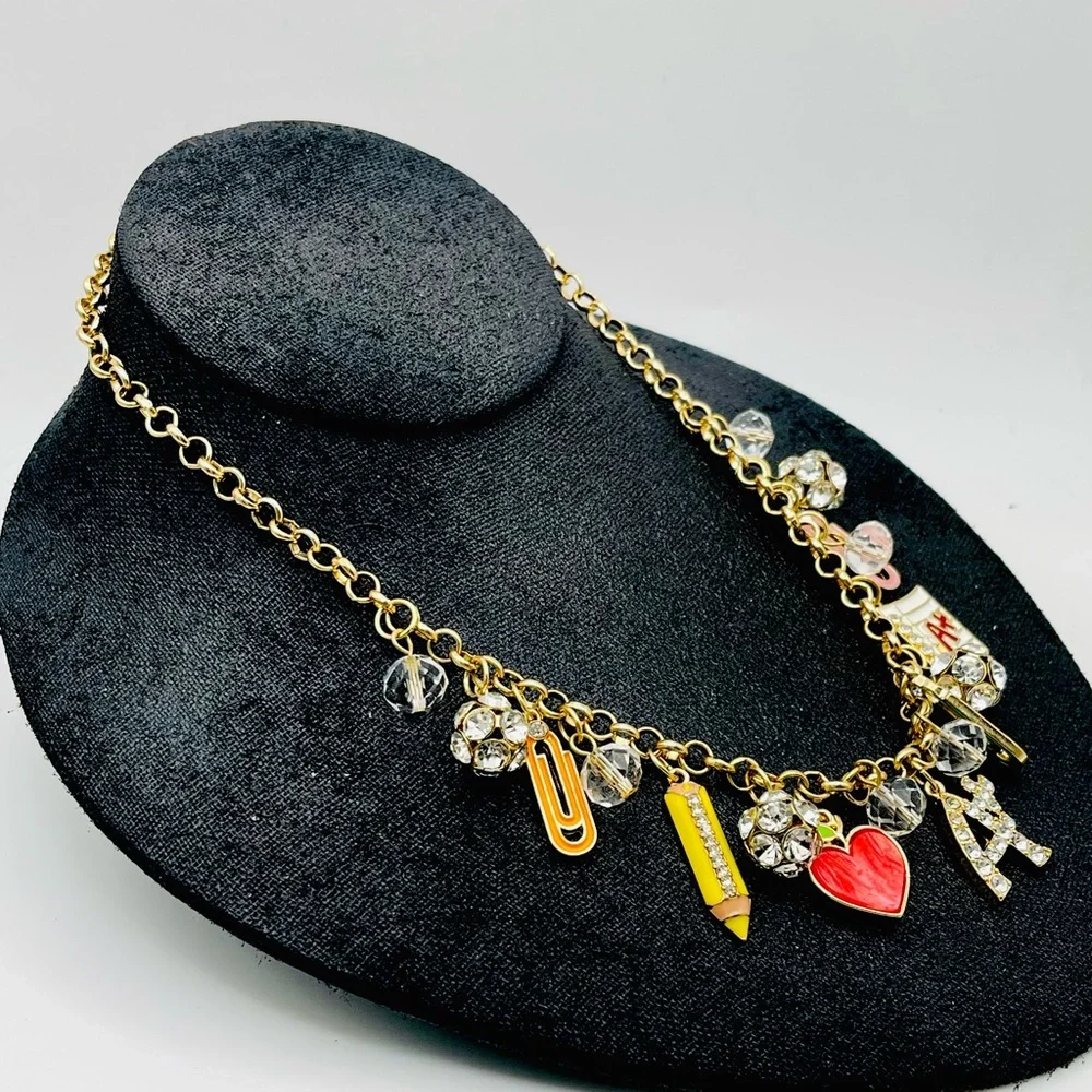 Fun Back to School Charm Necklace With Book Ruler Paper Perfect For Teachers - Picture 3 of 15